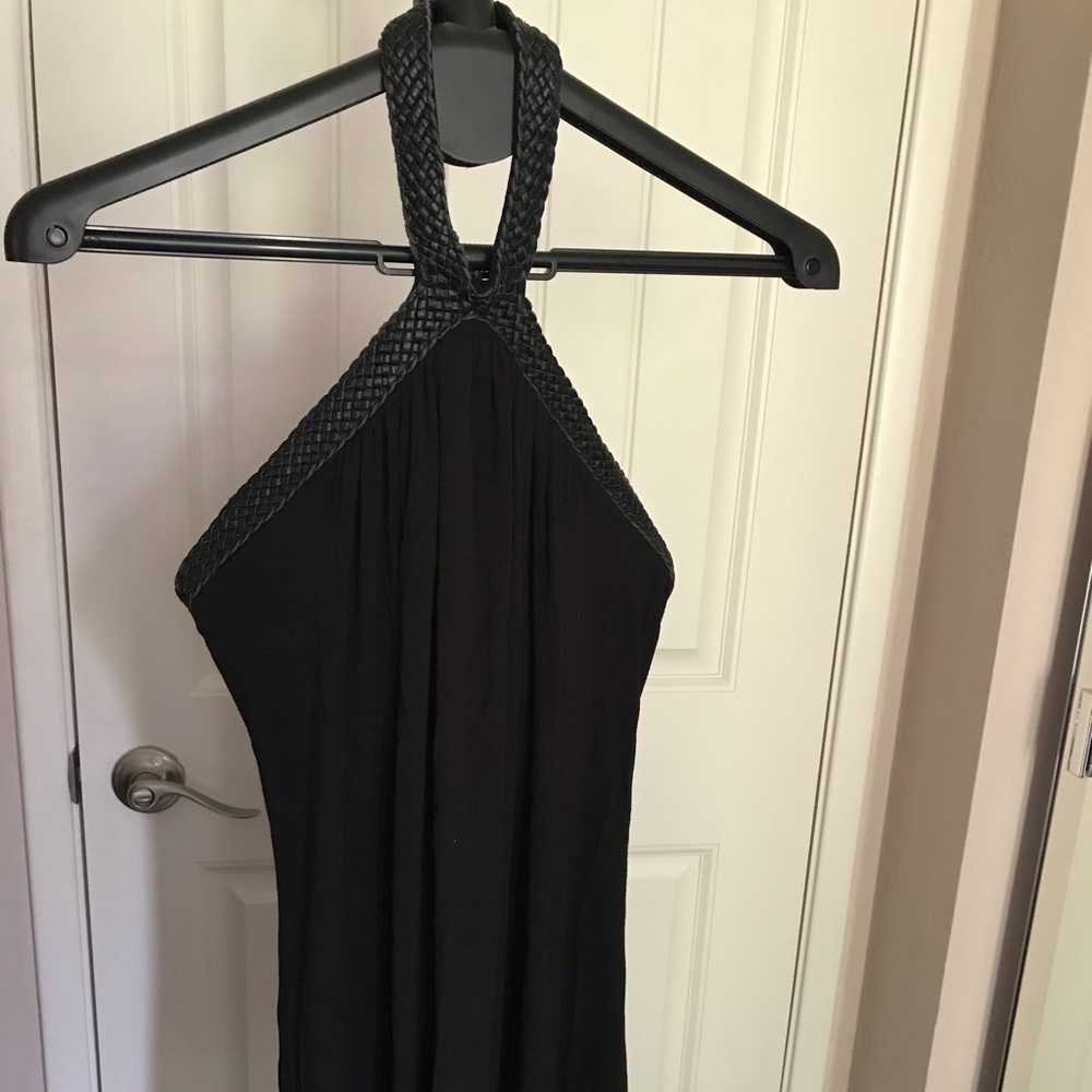 Sky Black Halter Dress with Braided Neckline